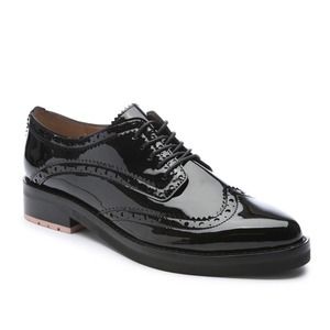 Gunmetal Marushka Oxford Patent Faux Leather Wingtip Brogue Lug Sole